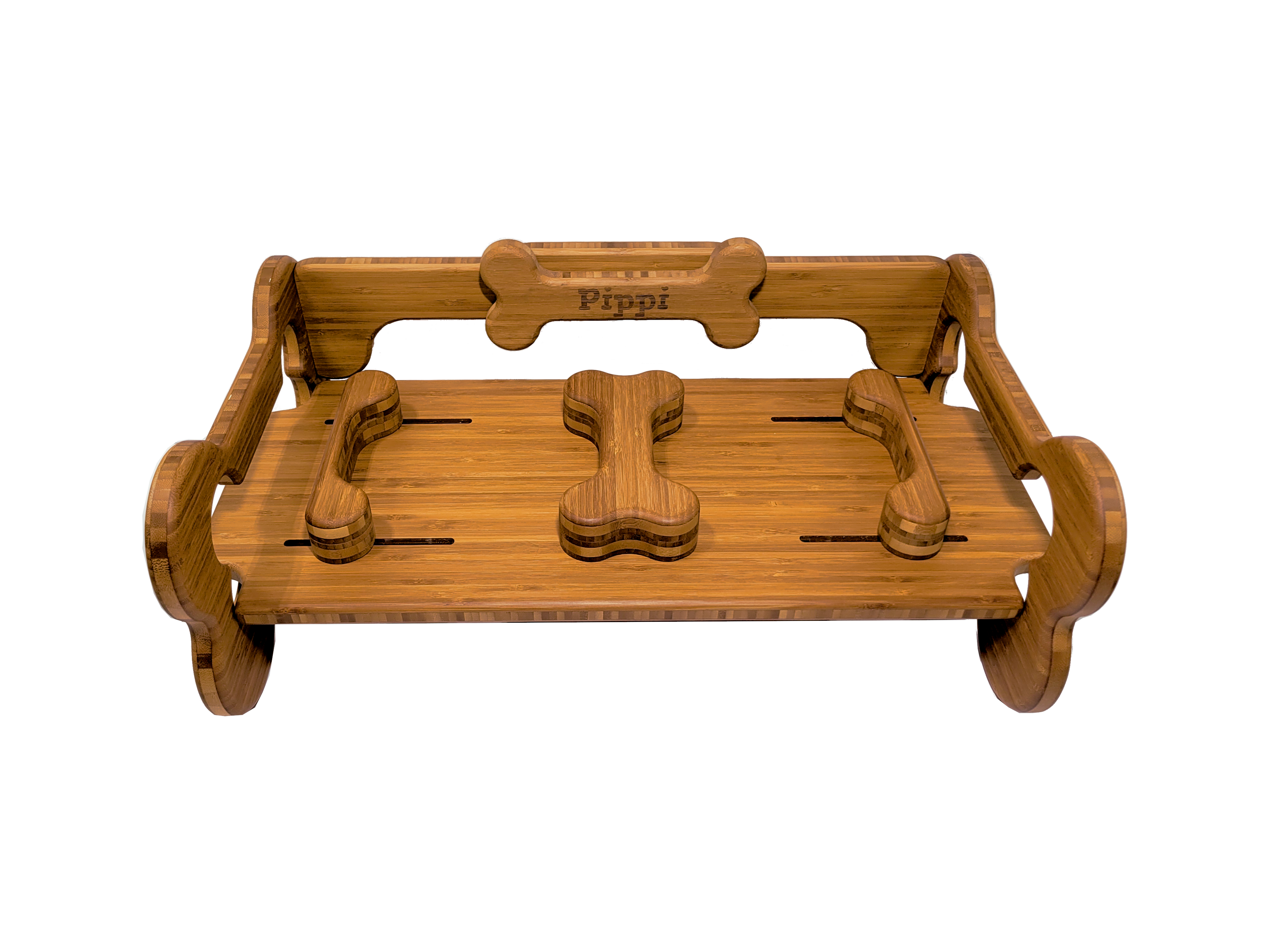 Personalized Bamboo Adjustable Dog Food Bowl Tray