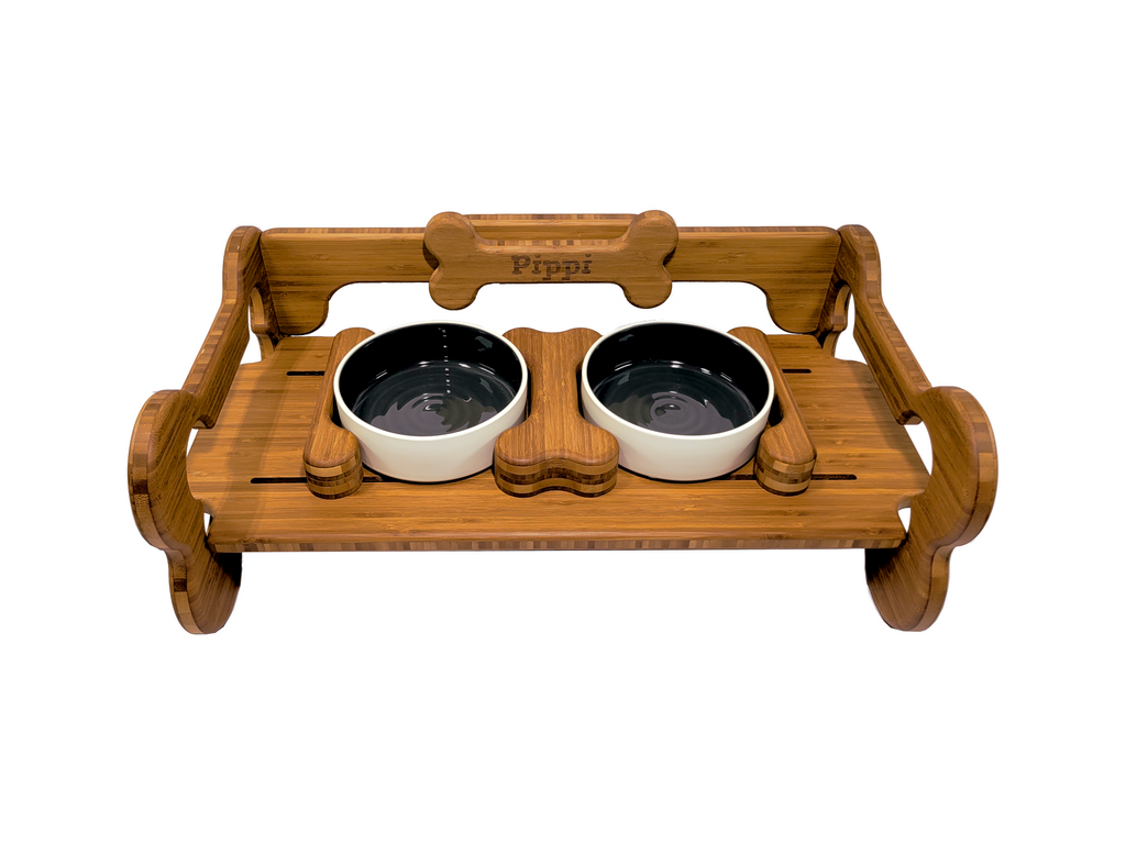 Personalized Bamboo Adjustable Dog Food Bowl Tray