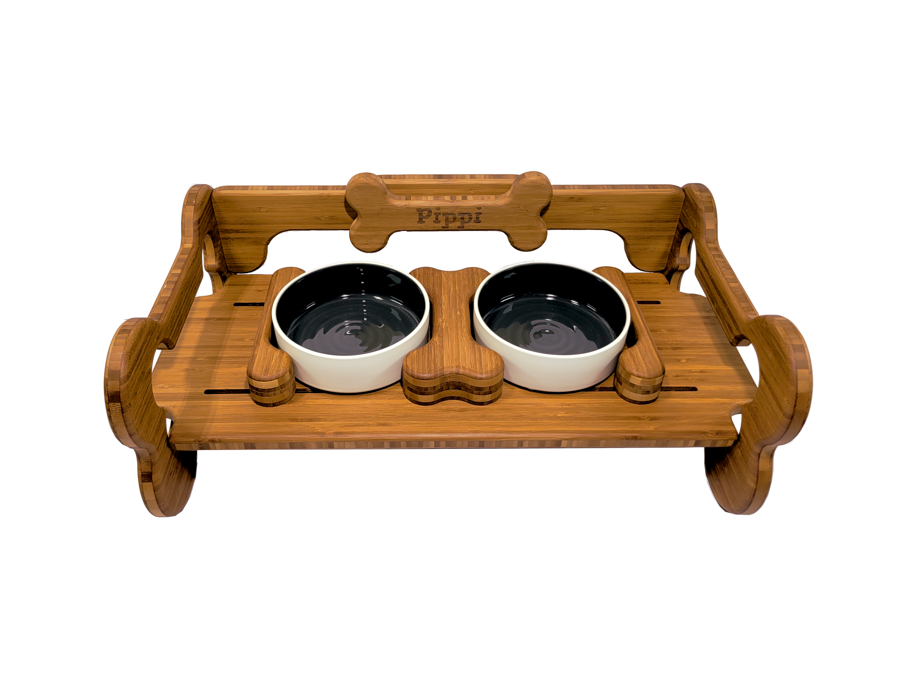 Personalized Bamboo Adjustable Dog Food Bowl Tray