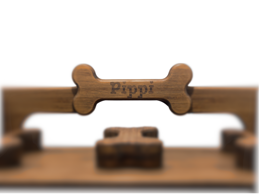 Personalized Chocolate Bamboo Adjustable Dog Food Bowl Tray Holder