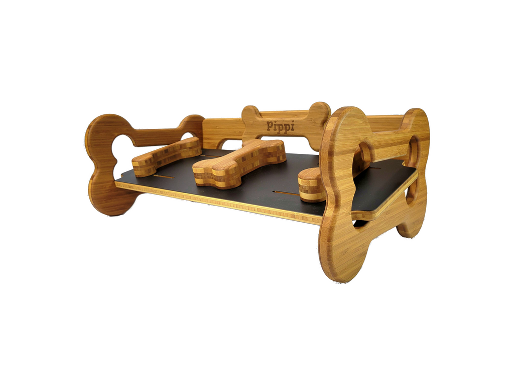 Personalized Baltic Birch Adjustable Dog Food Bowl Tray Holder